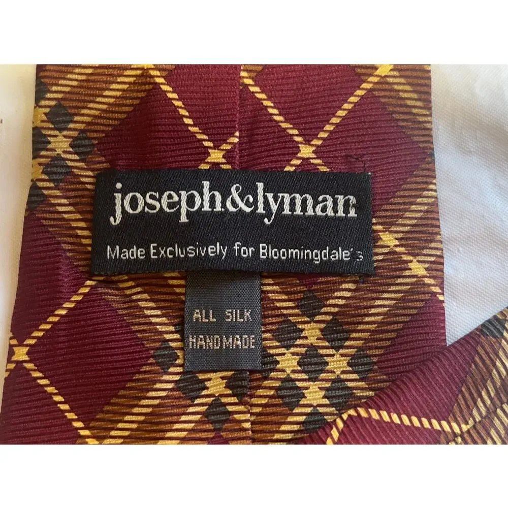 Vintage Joseph & Lyman All-Silk, Handmade Plaid Necktie - Brown Burgundy Tie